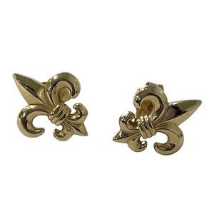 14K Yellow Gold Fleur-De-Lis Stud Earrings Solid Lightweight 12x8mm New Orleans